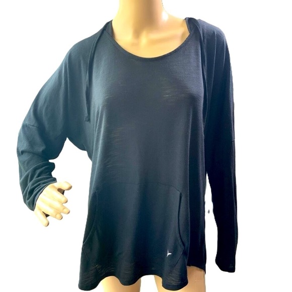 Black Long-sleeve Drawstring Pullover Hooded Top Front Pocket Size L - Picture 1 of 12